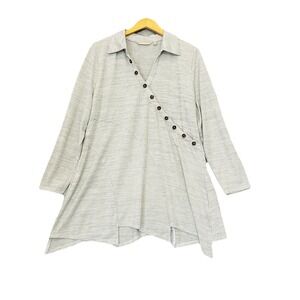 Soft Surroundings Top XL Tamara Striped Knit Asymmetrical Button Tunic Coastal